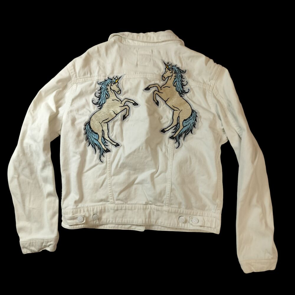 Women's Large Unicorn LuLaRoe White Jean Jacket.